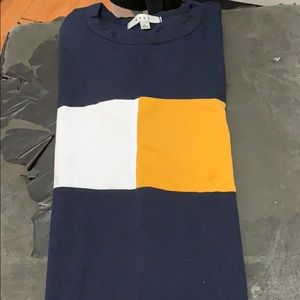 Blue gold and white short sleeve cropped top